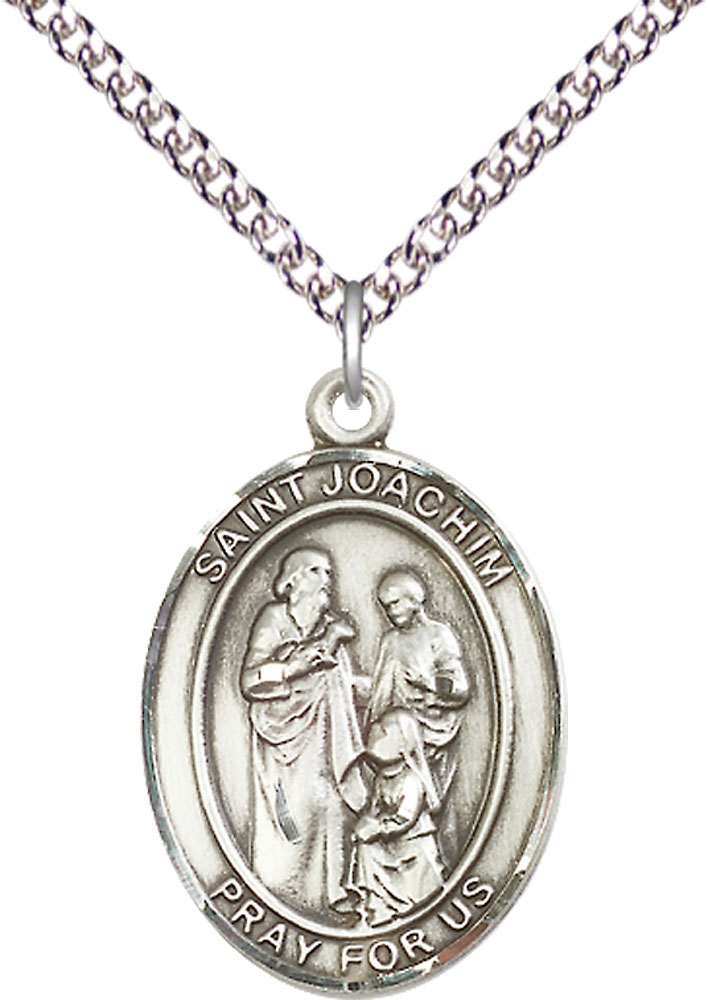 Sterling Silver Saint Joachim Pendant on a 24 inch Sterling Silver Heavy Curb chain