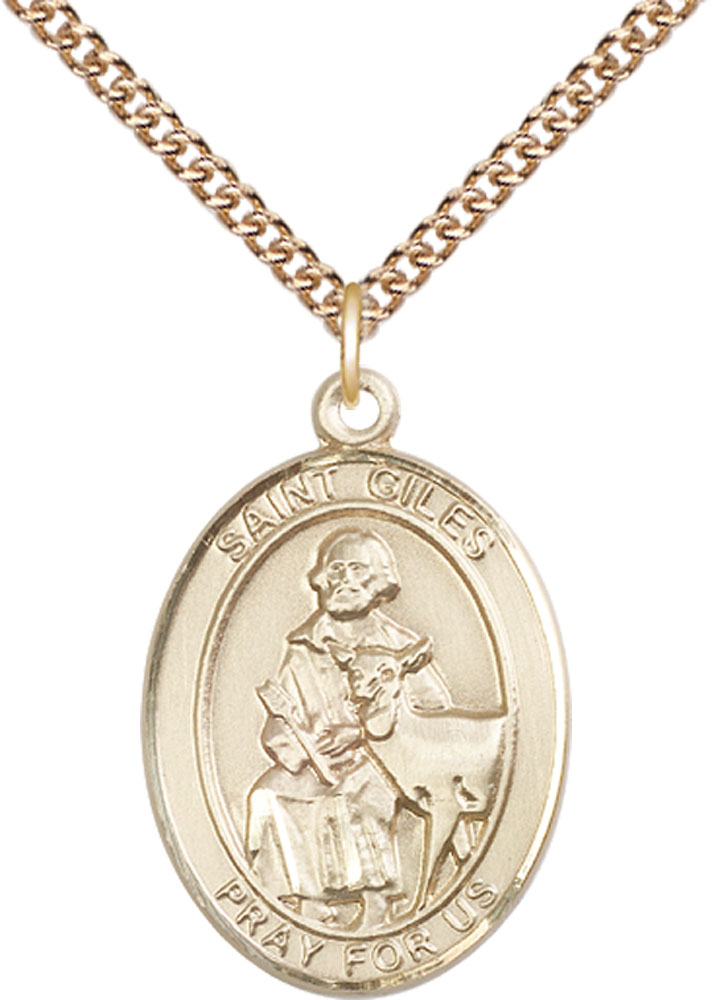 14kt Gold Filled Saint Giles Pendant on a 24 inch Gold Filled Heavy Curb chain