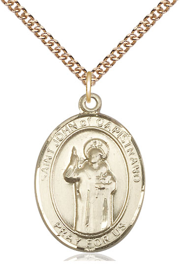 14kt Gold Filled Saint John of Capistrano Pendant on a 24 inch Gold Filled Heavy Curb chain