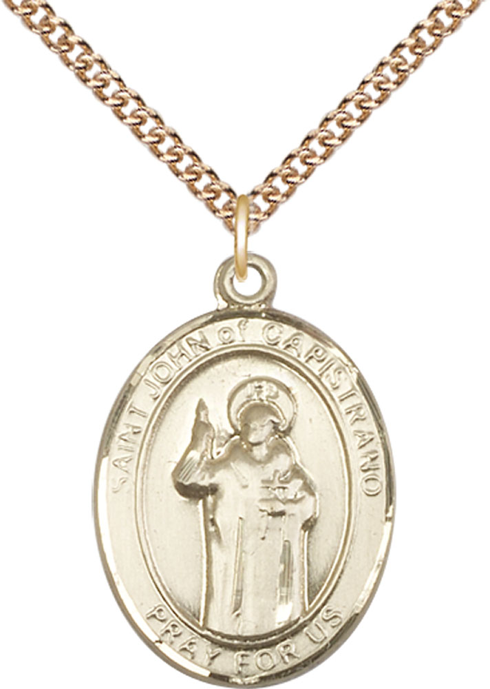 14kt Gold Filled Saint John of Capistrano Pendant on a 24 inch Gold Filled Heavy Curb chain
