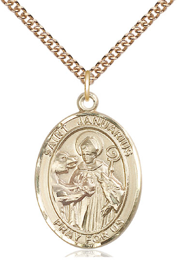 14kt Gold Filled Saint Januarius Pendant on a 24 inch Gold Filled Heavy Curb chain