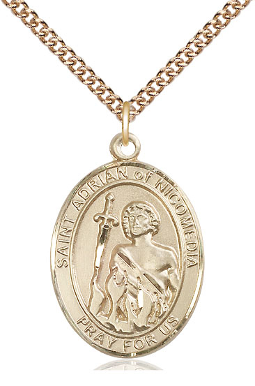 14kt Gold Filled Saint Adrian of Nicomedia Pendant on a 24 inch Gold Filled Heavy Curb chain