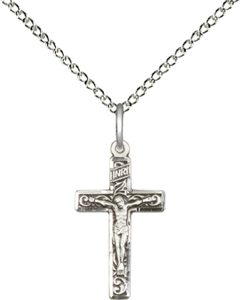 Sterling Silver Crucifix Pendant on a 18 inch Sterling Silver Light Curb chain