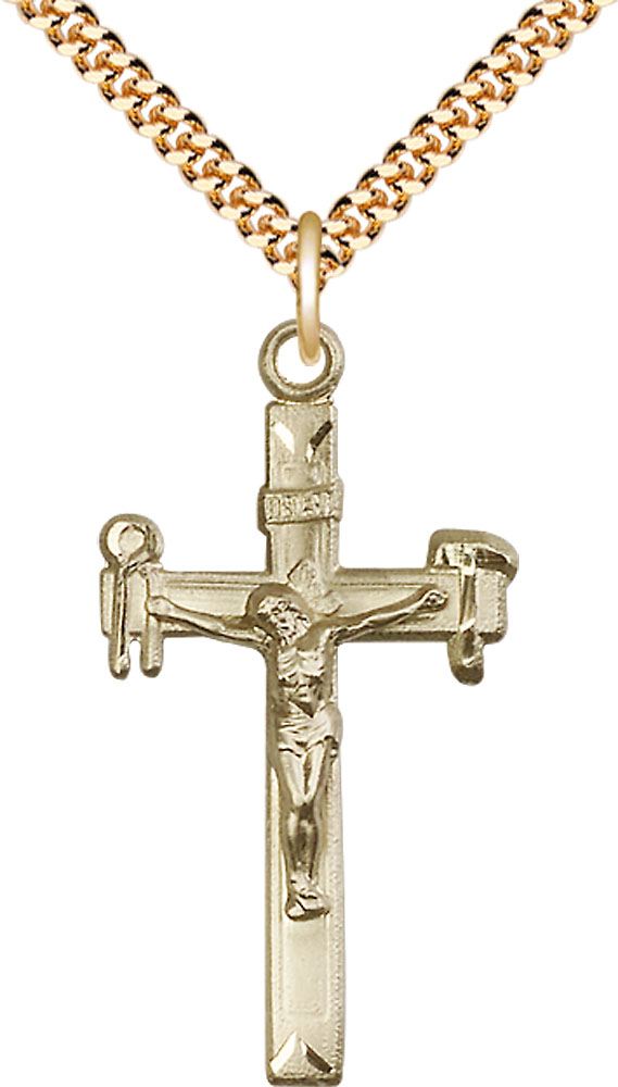 14kt Gold Filled Crucifix Pendant on a 24 inch Gold Plate Heavy Curb chain