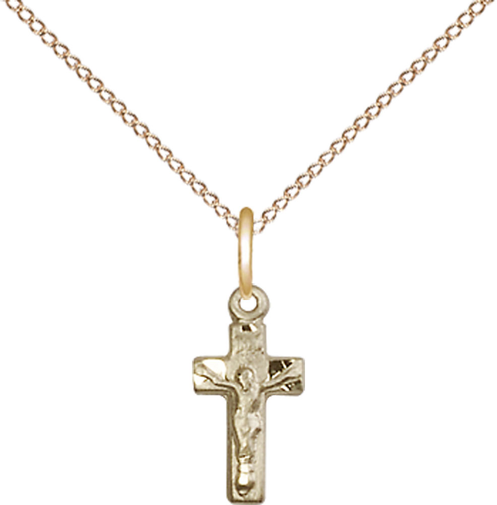 14kt Gold Filled Crucifix Pendant on a 18 inch Gold Filled Light Curb chain