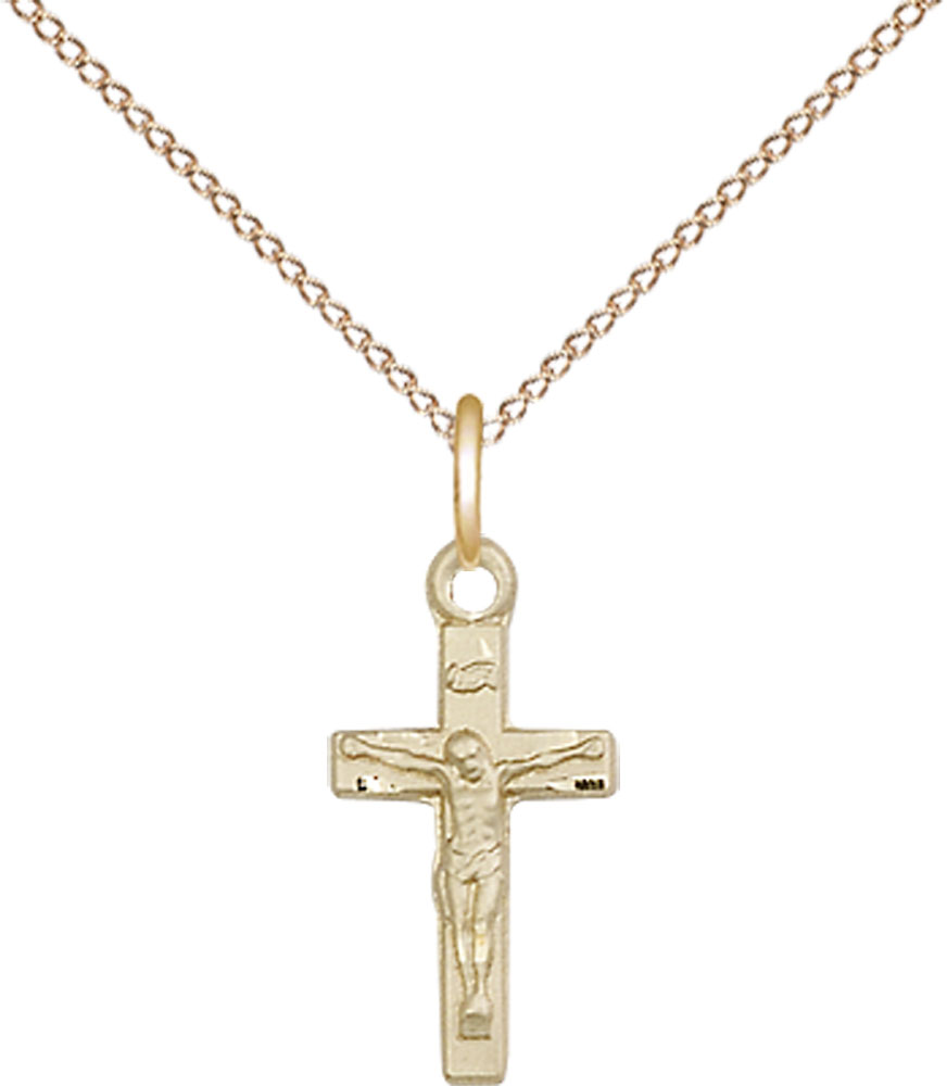 14kt Gold Filled Crucifix Pendant on a 18 inch Gold Filled Light Curb chain