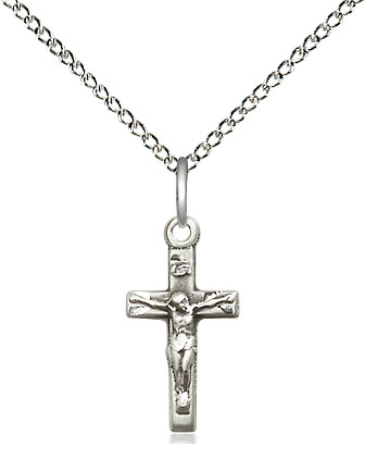 Sterling Silver Crucifix Pendant on a 18 inch Sterling Silver Light Curb chain