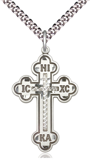 Sterling Silver Cross Pendant on a 24 inch Light Rhodium Heavy Curb chain