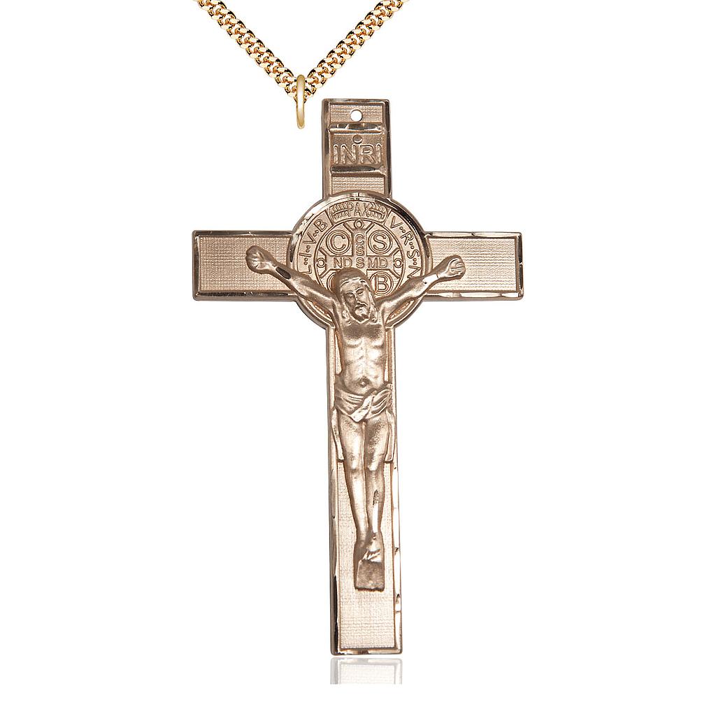 14kt Gold Filled Saint Benedict Pendant on a 24 inch Gold Plate Heavy Curb chain