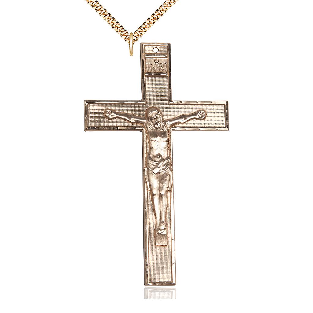 14kt Gold Filled Crucifix Pendant on a 24 inch Gold Plate Heavy Curb chain