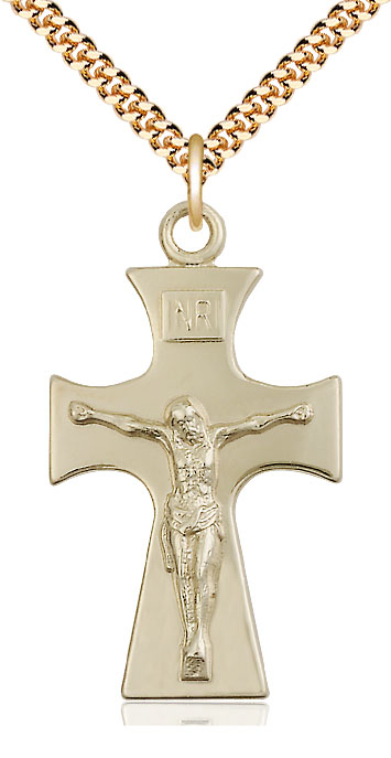 14kt Gold Filled Celtic Crucifix Pendant on a 24 inch Gold Plate Heavy Curb chain