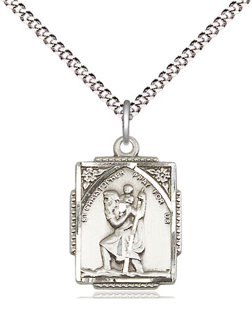 Sterling Silver Saint Christopher Pendant on a 18 inch Light Rhodium Light Curb chain