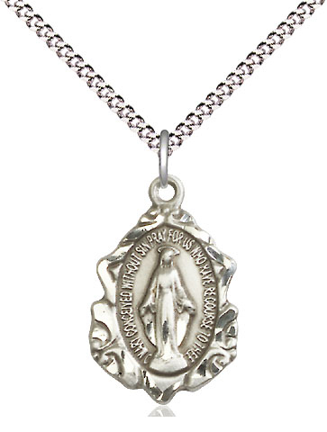 Sterling Silver Miraculous Pendant on a 18 inch Light Rhodium Light Curb chain