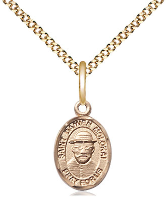 14kt Gold Filled Saint Damien of Molokai Pendant on a 18 inch Gold Plate Light Curb chain