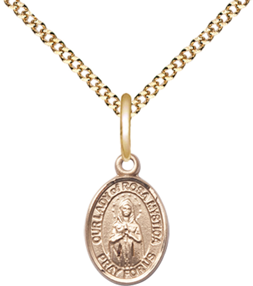 14kt Gold Filled Our Lady of Rosa Mystica Pendant on a 18 inch Gold Plate Light Curb chain