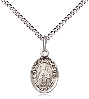 Sterling Silver Our Lady of Rosa Mystica Pendant on a 18 inch Light Rhodium Light Curb chain