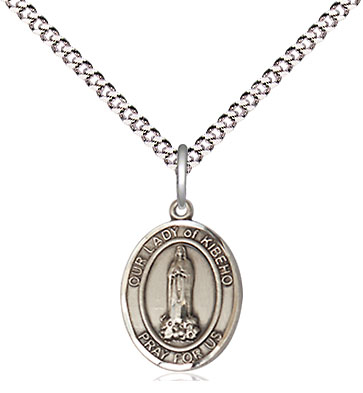 Sterling Silver Our Lady of Kibeho Pendant on a 18 inch Light Rhodium Light Curb chain