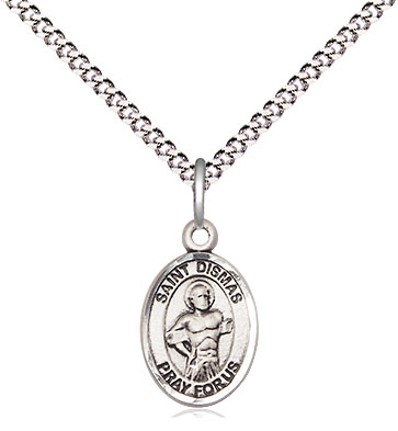 Sterling Silver Saint Dismas Pendant on a 18 inch Light Rhodium Light Curb chain