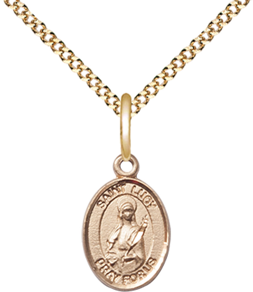 14kt Gold Filled Saint Lucy Pendant on a 18 inch Gold Plate Light Curb chain