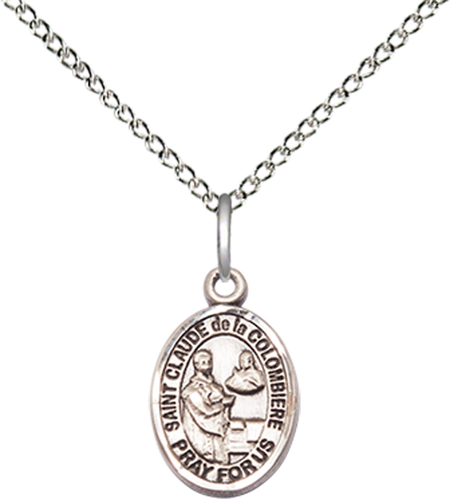 Sterling Silver Saint Claude de la Colombiere Pendant on a 18 inch Sterling Silver Light Curb chain