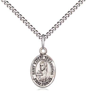 Sterling Silver Saint Kateri Tekakwitha Pendant on a 18 inch Light Rhodium Light Curb chain