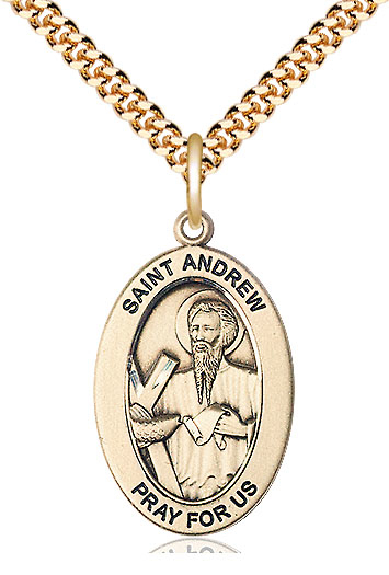 14kt Gold Filled Saint Andrew the Apostle Pendant on a 24 inch Gold Plate Heavy Curb chain