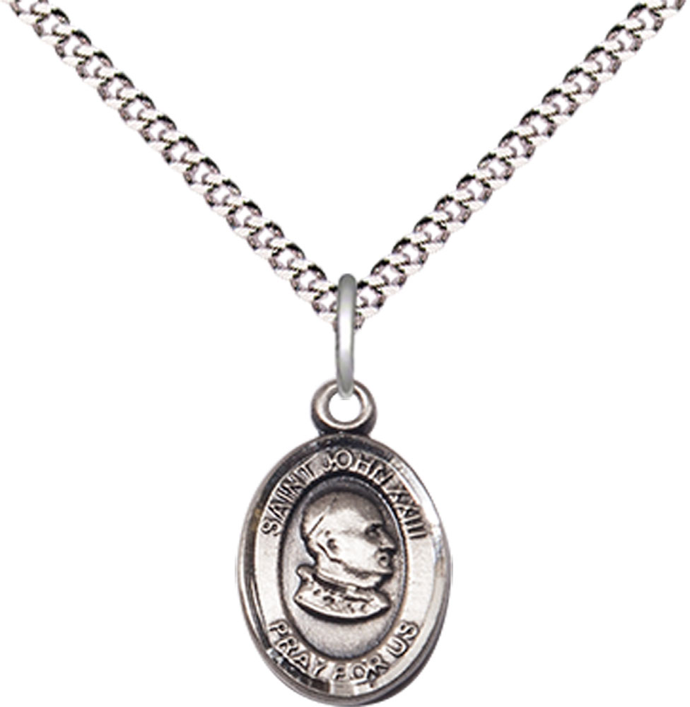 Sterling Silver Saint John XXIII Pendant on a 18 inch Light Rhodium Light Curb chain