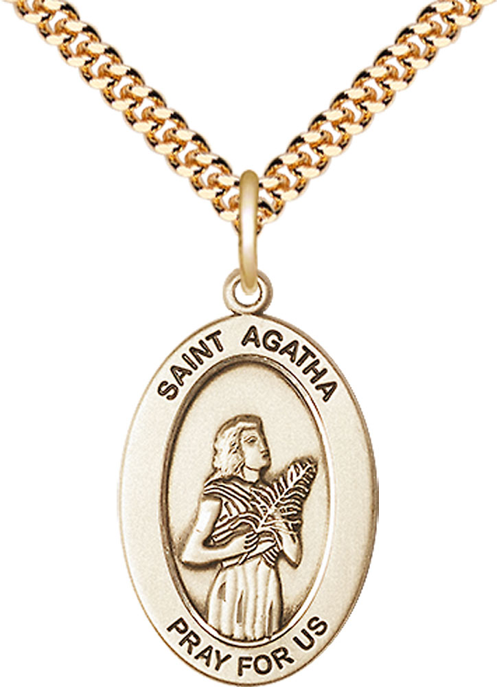 14kt Gold Filled Saint Agatha Pendant on a 24 inch Gold Plate Heavy Curb chain