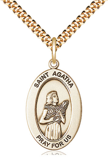 14kt Gold Filled Saint Agatha Pendant on a 24 inch Gold Plate Heavy Curb chain
