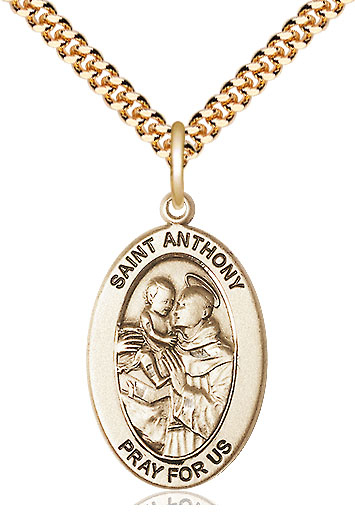 14kt Gold Filled Saint Anthony of Padua Pendant on a 24 inch Gold Plate Heavy Curb chain
