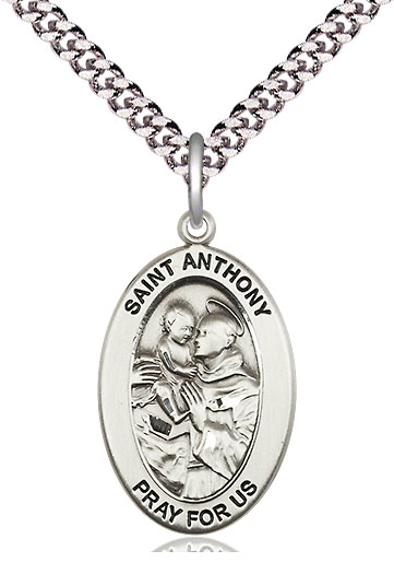 Sterling Silver Saint Anthony of Padua Pendant on a 24 inch Light Rhodium Heavy Curb chain