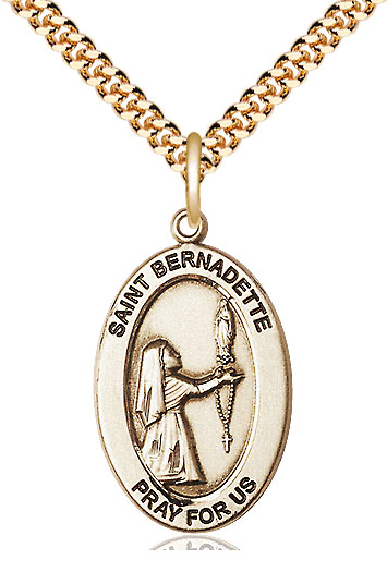 14kt Gold Filled Saint Bernadette Pendant on a 24 inch Gold Plate Heavy Curb chain