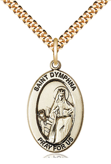 14kt Gold Filled Saint Dymphna Pendant on a 24 inch Gold Plate Heavy Curb chain