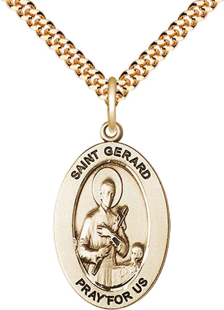 14kt Gold Filled Saint Gerard Majella Pendant on a 24 inch Gold Plate Heavy Curb chain