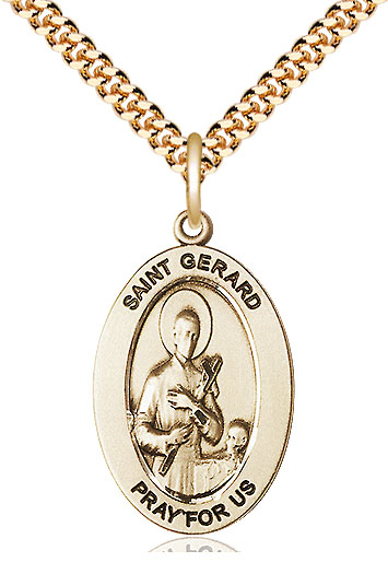 14kt Gold Filled Saint Gerard Majella Pendant on a 24 inch Gold Plate Heavy Curb chain