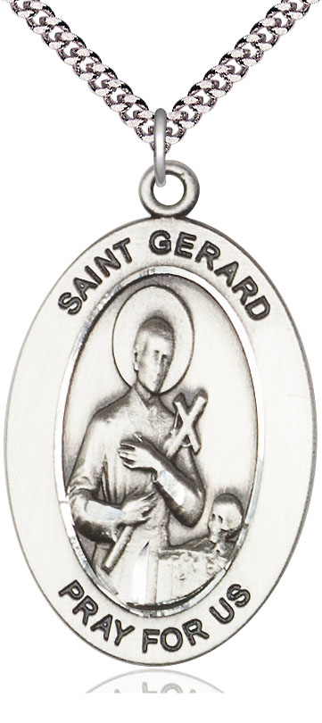 Sterling Silver Saint Gerard Majella Pendant on a 24 inch Light Rhodium Heavy Curb chain