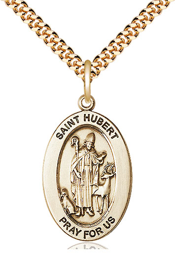 14kt Gold Filled Saint Hubert of Liege Pendant on a 24 inch Gold Plate Heavy Curb chain