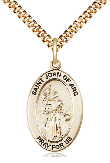 14kt Gold Filled Saint Joan of Arc Pendant on a 24 inch Gold Plate Heavy Curb chain