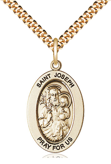 14kt Gold Filled Saint Joseph Pendant on a 24 inch Gold Plate Heavy Curb chain