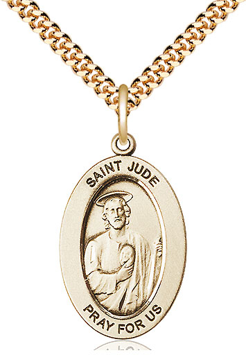 14kt Gold Filled Saint Jude Thaddeus Pendant on a 24 inch Gold Plate Heavy Curb chain