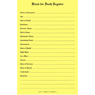 Death Register Blanks (Pad Of 50)