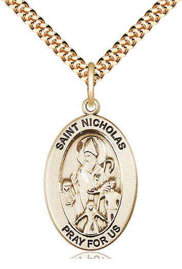 14kt Gold Filled Saint Nicholas Pendant on a 24 inch Gold Plate Heavy Curb chain