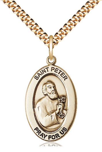 14kt Gold Filled Saint Peter the Apostle Pendant on a 24 inch Gold Plate Heavy Curb chain