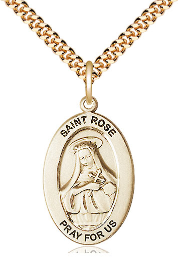 14kt Gold Filled Saint Rose of Lima Pendant on a 24 inch Gold Plate Heavy Curb chain