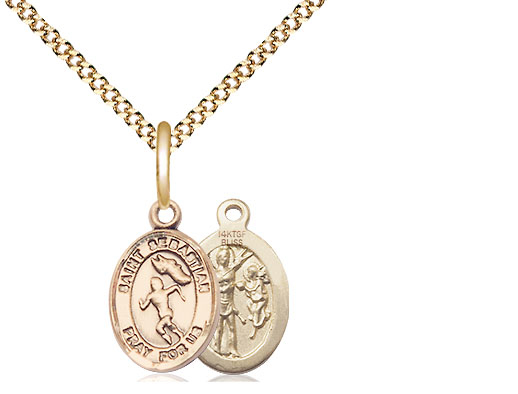 14kt Gold Filled Saint Sebastian Track and Field Pendant on a 18 inch Gold Plate Light Curb chain