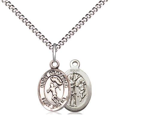 Sterling Silver Saint Sebastian Track and Field Pendant on a 18 inch Light Rhodium Light Curb chain