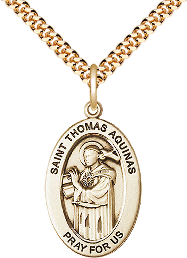 14kt Gold Filled Saint Thomas Aquinas Pendant on a 24 inch Gold Plate Heavy Curb chain