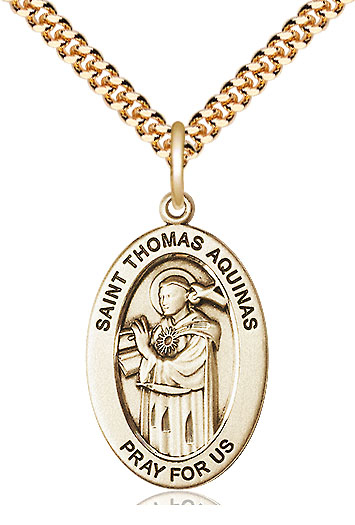 14kt Gold Filled Saint Thomas Aquinas Pendant on a 24 inch Gold Plate Heavy Curb chain