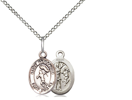 Sterling Silver Saint Sebastian Track and Field Pendant on a 18 inch Sterling Silver Light Curb chain