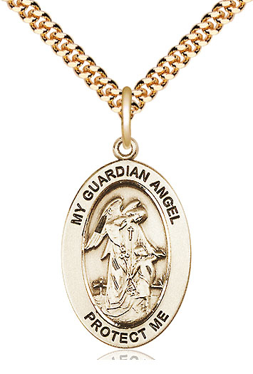 14kt Gold Filled Guardian Angel w/Child Pendant on a 24 inch Gold Plate Heavy Curb chain